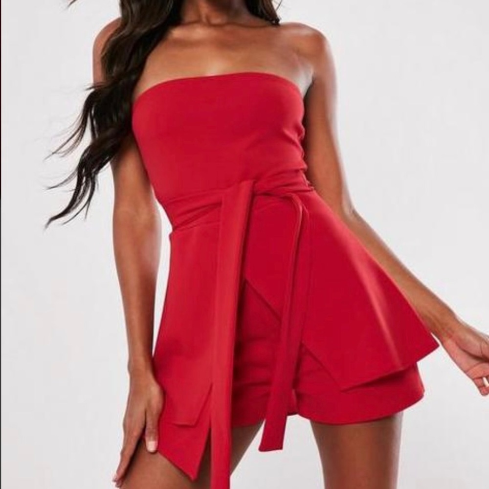 Red Bandeau Strapless Envelope Skort Romper Size